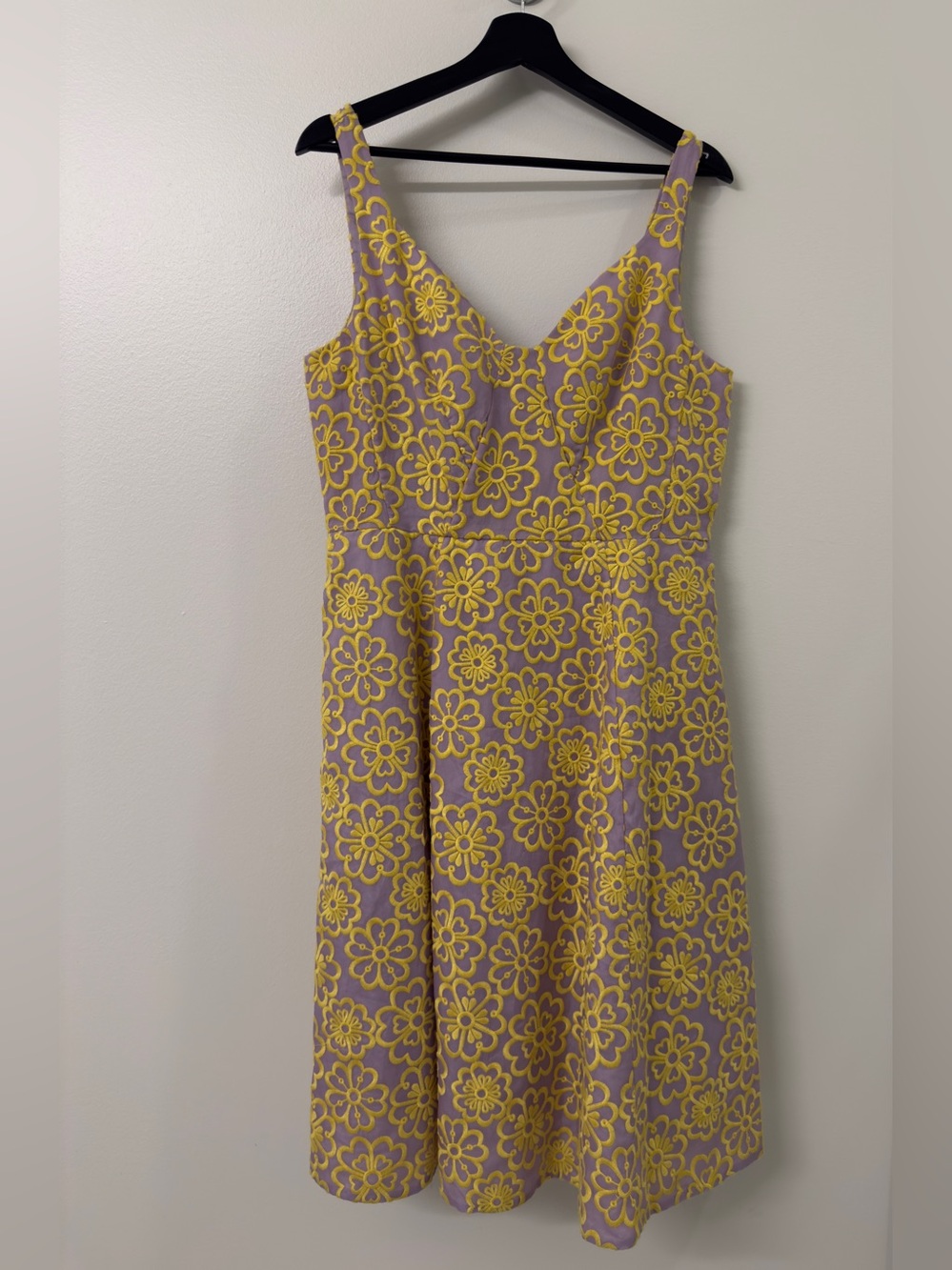 Kate Spade New York Lila Dress Lavender Yellow Embroidered Silk Blend Size 12
